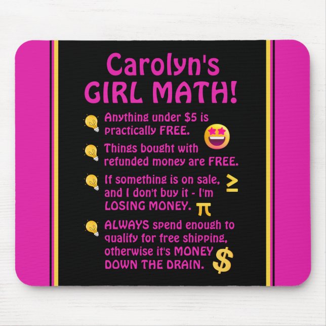 Girl Math Funny Personlig Computer Musmatta (Framsidan)
