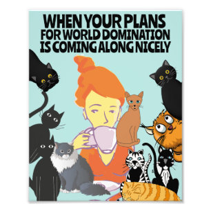 GIRL MED CATS ART FUNNY WORLD DOMINATION 8X10 FOTOTRYCK