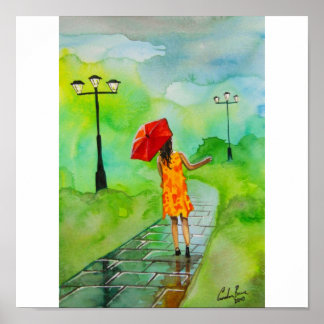 GIRL MED RÖD UMBRELLA POSTER