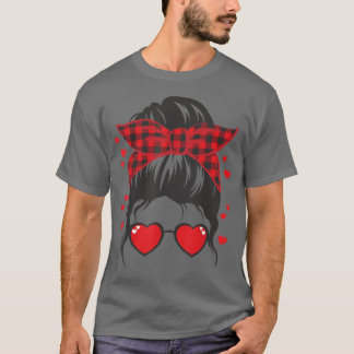 Girl Messy Bun Buffalo Red Play Heart-Valentineser T Shirt