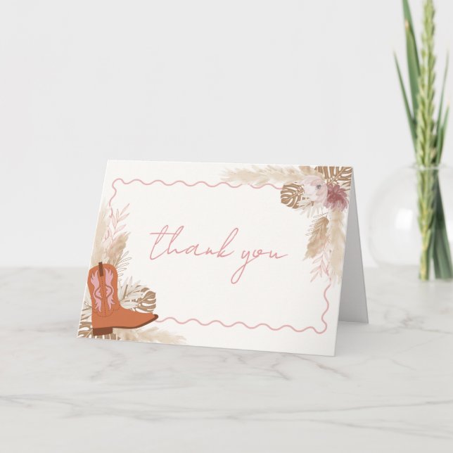 Girl Modern Boho Cowgirl Boots Pampas Baby Shower Tack Kort (Framsida)