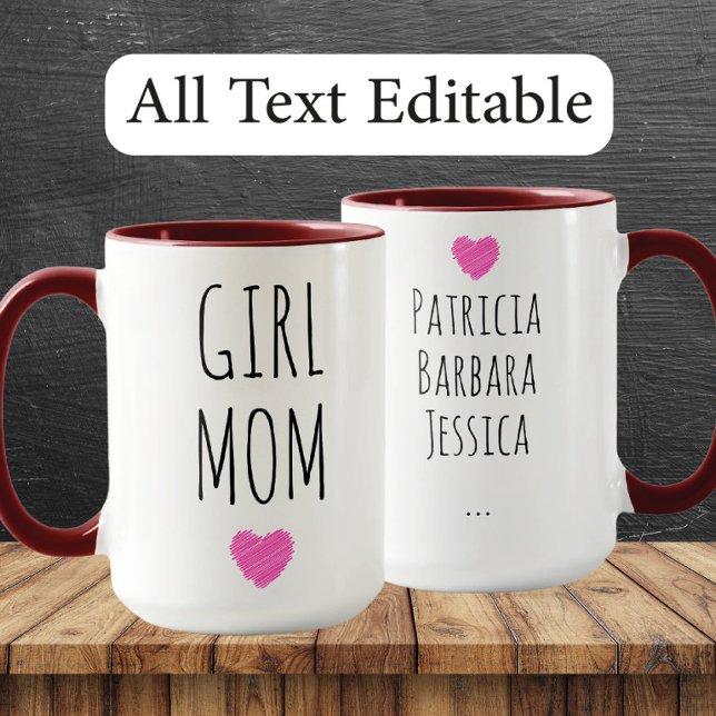Girl Mom Custom Names Sweet Gift for Mother Mugg (Skapare uppladdad)