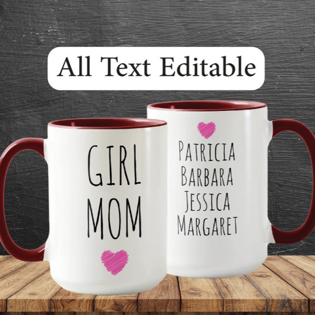 Girl Mom Custom Names Sweet Gift for Mother Mugg (Skapare uppladdad)