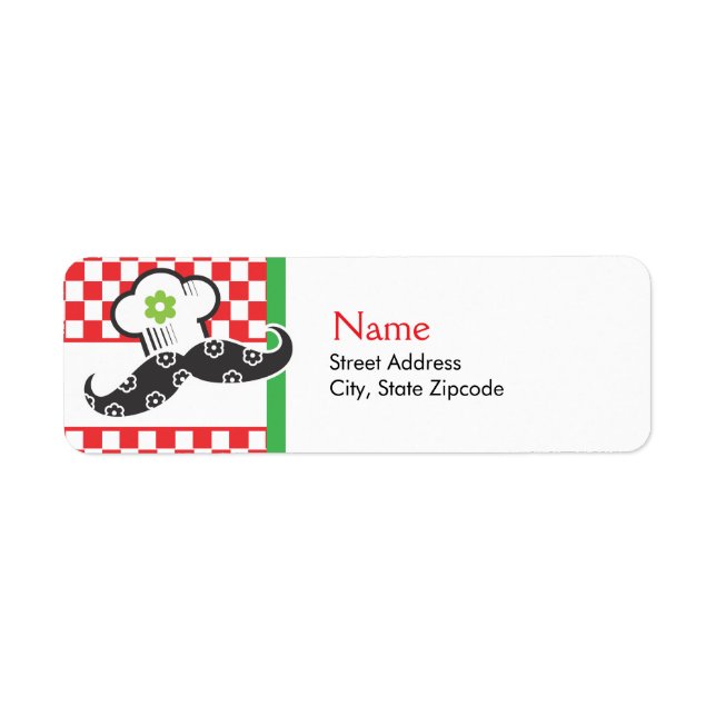Girl Mustache Chef Address Label Returadress Etikett (Framsidan)