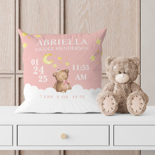  Girl Nalle Birth Stats Nursery Pillow Kudde