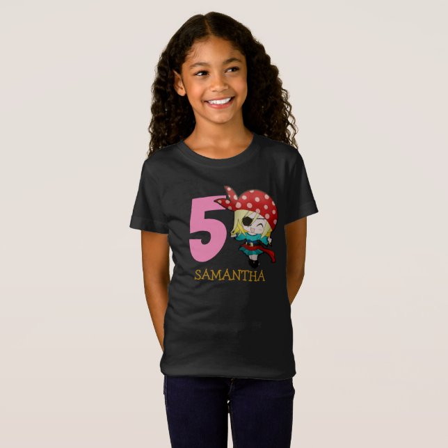 GIRL Namn Party Pirat 5:e födelsedagen T-Shirt (Hel framsida)