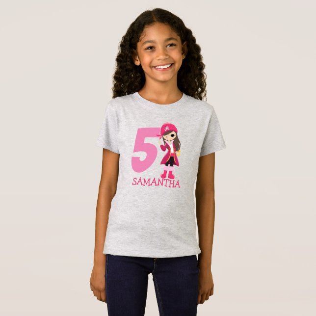 GIRL Namn Party Pirat 5:e födelsedagen T-Shirt (Hel framsida)