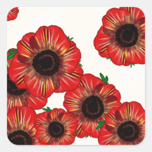 Girl namn Poppy, Red poppy mönster Art by LeahG Fyrkantigt Klistermärke