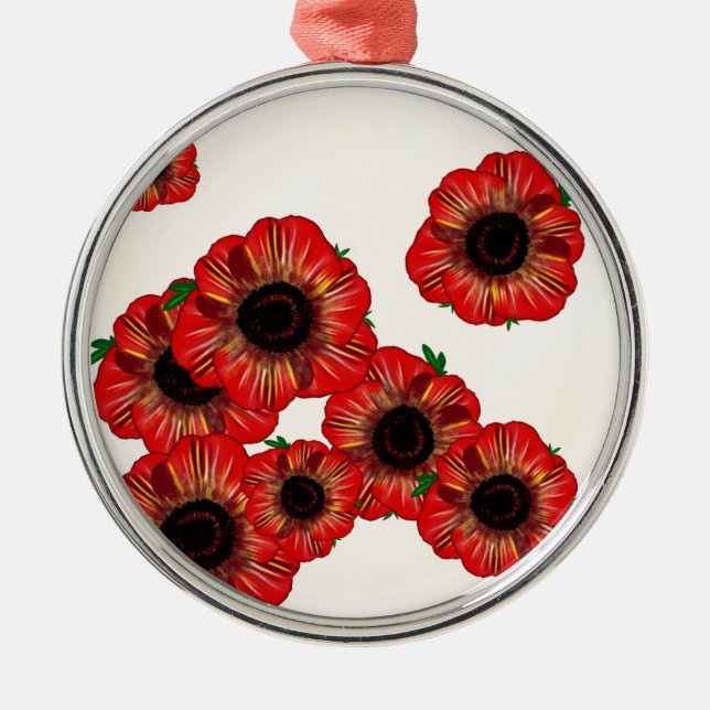 Girl namn Poppy, Red poppy mönster Art by LeahG Julgransprydnad Metall (Framsidan)