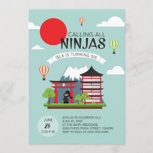 Girl Ninja Födelsedagsfest inbjudan - japanska