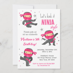 Girl Ninja Karate Födelsedagsfest inbjudan