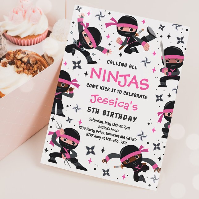 Girl Ninja Karate Martial Arts Födelsedagsfest Inbjudningar (Skapare uppladdad)