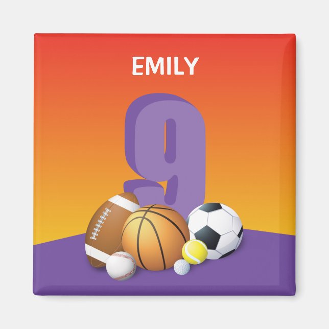 Girl Nth Birthday Sports Bollar Magnet (Framsidan)