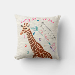 Girl Nursery Baby Birth Stat Giraffe Arrow Mönster Kudde