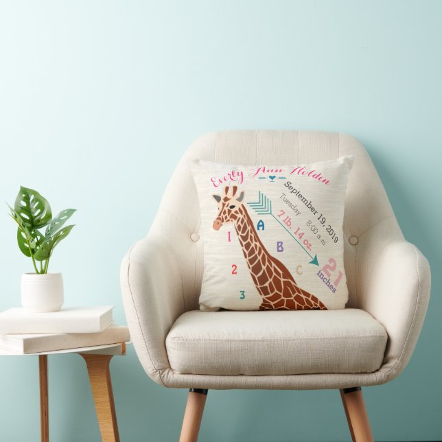 Girl Nursery Baby Birth Stat Giraffe Arrow Mönster Kudde (Stol)