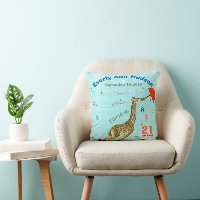 Girl Nursery Baby Birth Stat Giraffe Arrow Mönster Kudde (Stol)