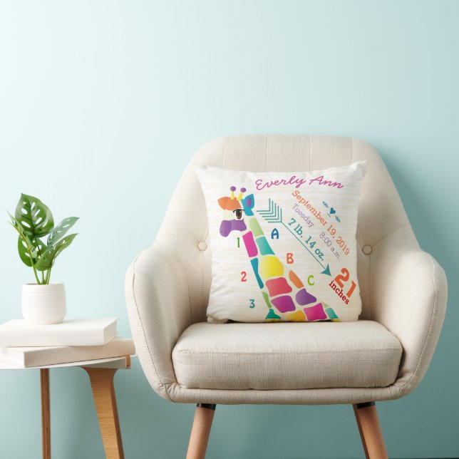 Girl Nursery Baby Birth Stat Giraffe Arrow Mönster Kudde (Stol)