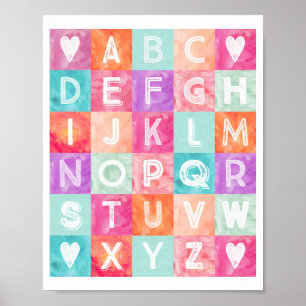 Girl Nursery Decor Alphabet Watercolor Poster