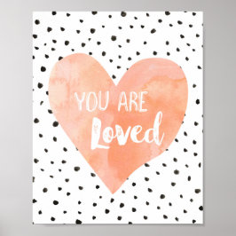 Girl Nursery Decor Watercolor Peach Heart Poster