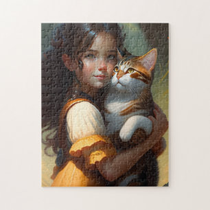 GIRL OCH CAT ART JIGSAW PUZZZLE PUSSEL