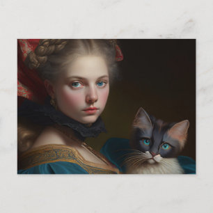 GIRL OCH CAT VICTORIAN POSTCARD VYKORT