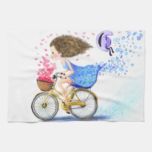 Girl on a Bike Kitchen Towel Romantic Kärlek Kökshandduk