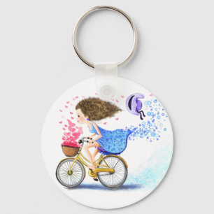 Girl on a Bike Romantic Keychain Gift Kärlek Nyckelring