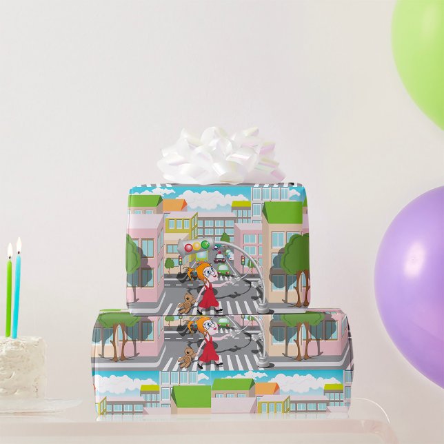 Girl on a Pedestrian Crossing Presentpapper (Skapare uppladdad)