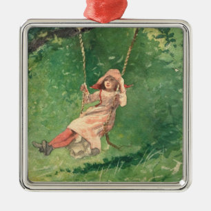 Girl on a Swing (Rural Childomy) (Winslow Homer) Julgransprydnad Metall