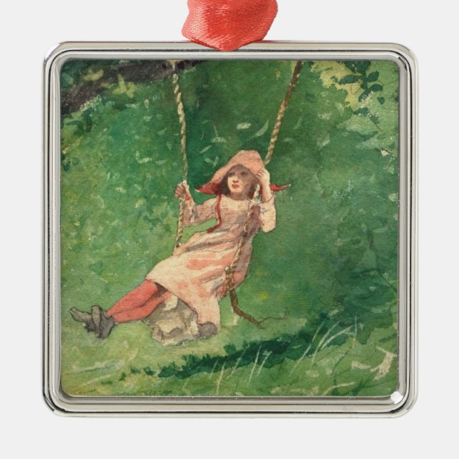 Girl on a Swing (Rural Childomy) (Winslow Homer) Julgransprydnad Metall (Framsidan)