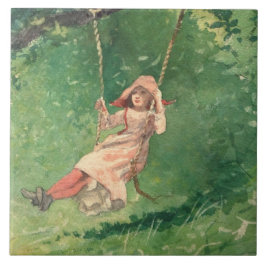 Girl on a Swing (Rural Childomy) (Winslow Homer) Kakelplatta