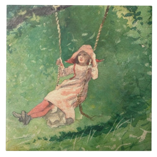 Girl on a Swing (Rural Childomy) (Winslow Homer) Kakelplatta (Framsidan)