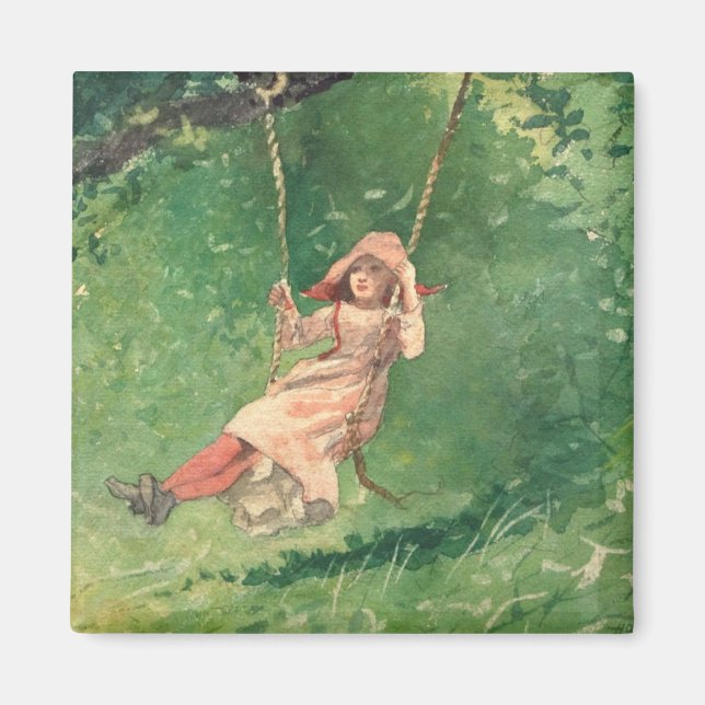 Girl on a Swing (Rural Childomy) (Winslow Homer) Magnet (Framsidan)
