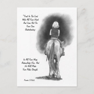 Girl on Horse, Pencil Art: Bibelverse: Proverbs Vykort