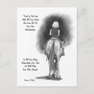 Girl on Horse, Pencil Art: Bible Verse: Proverbs Vykort