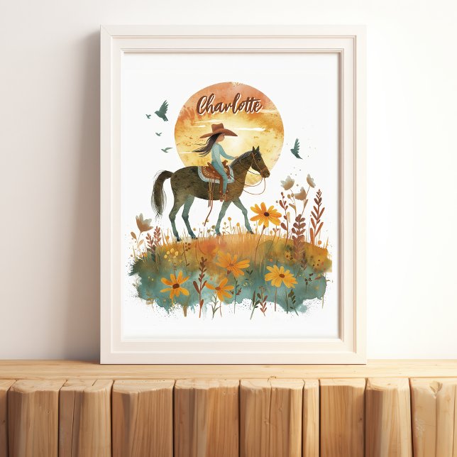 Girl on Horse Sunset Personlig Namn Poster (Skapare uppladdad)