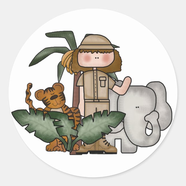 Girl on Safari Runt Klistermärke (Framsida)