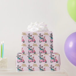 Girl on Scooter Grattis på födelsedagen Presentpapper