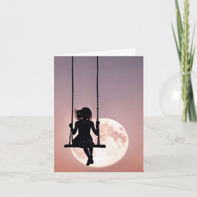 Girl on Swing with Måne Anteckningskort (Framsida)