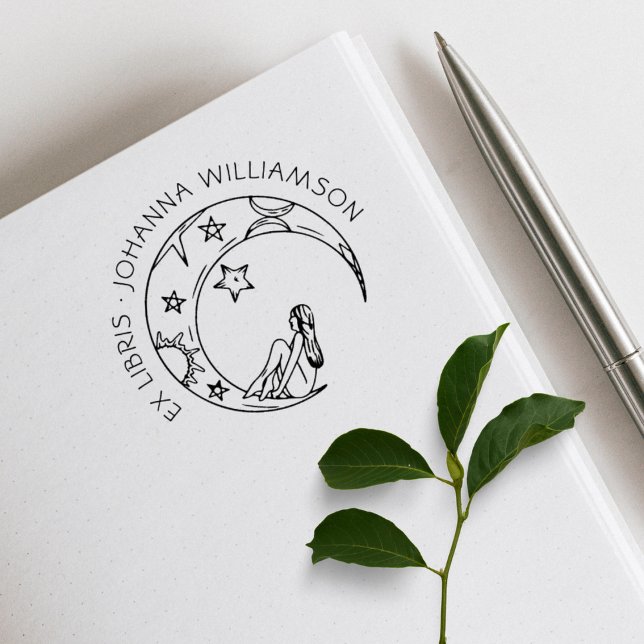 Girl On The Moon Custom Name Library Book Stämpel (Skapare uppladdad)