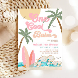 Girl One Coola Babe Surfing 1st Birthday Party Inbjudningar