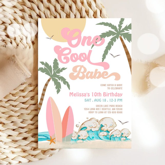 Girl One Coola Babe Surfing 1st Birthday Party Inbjudningar (Skapare uppladdad)