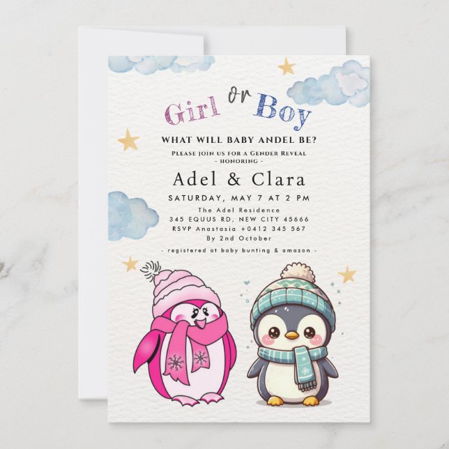 Girl or Boy Gender Neutral Winter Baby Shower Inbjudningar (Framsida)