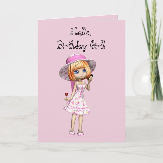 GIRL på ROSA BIRTHDAY-KORT Tack Kort (Framsida)
