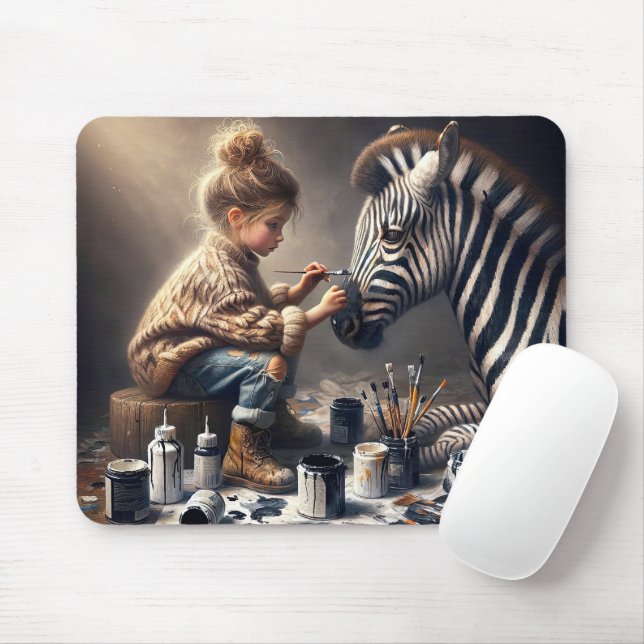 Girl Painting Rand på en Zebra Musmatta (Med mus)