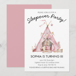 Girl Pajama Party Glamping Tält Sleepover Birthday Inbjudningar