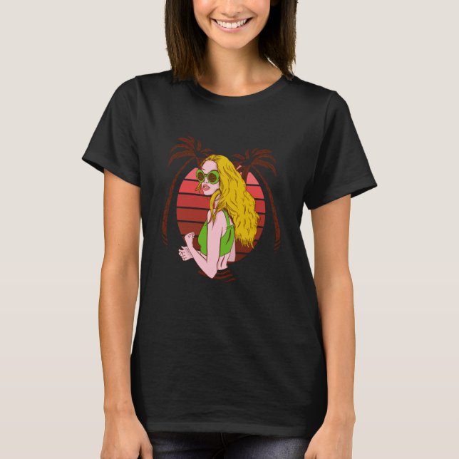 girl palms summer blonde t shirt (Framsida)