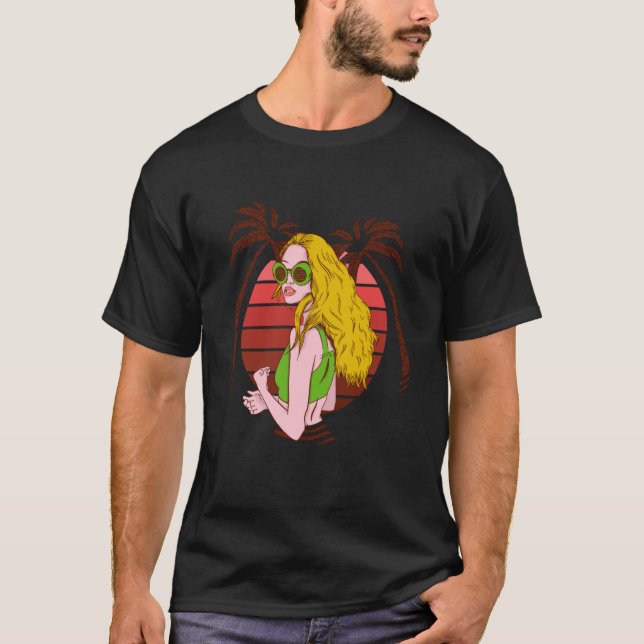girl palms summer blonde t shirt (Framsida)