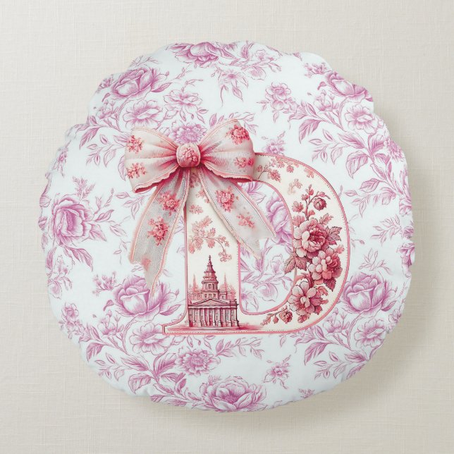 Girl Pappa Ljus rosa Chinoiserie Round Pillow Rund Kudde (Framsidan)
