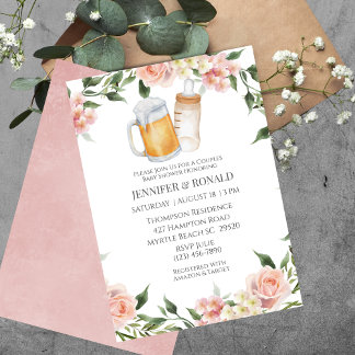 Girl Par Co Ed Rosa Blommigt Baby Shower Inbjudningar